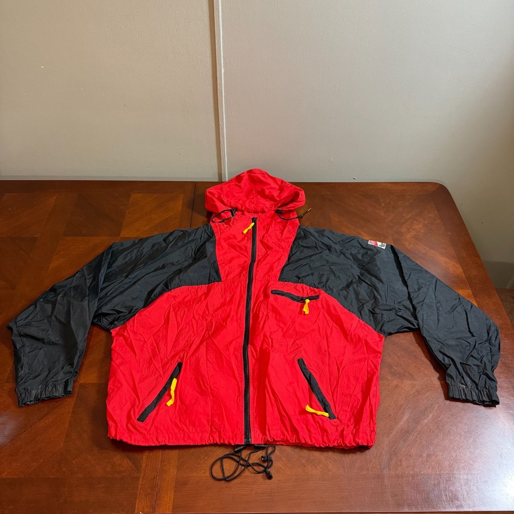 Vtg Marlboro Adventure Team Red‎ Black Nylon Windbreaker Jacket XL Taiwan 90s